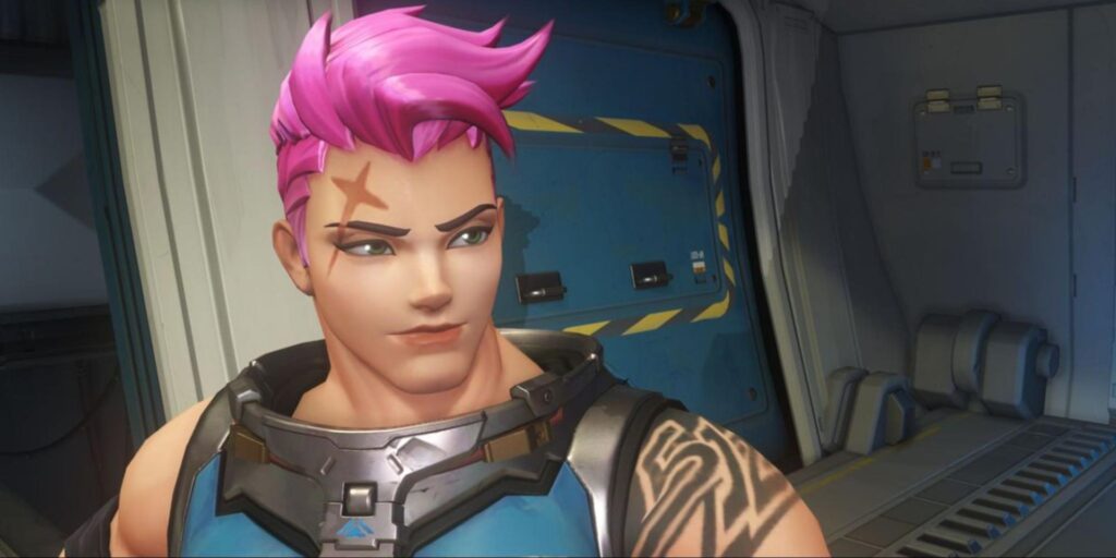 Overwatch 2 hero Zarya with pink hair and armor